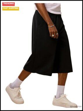 Cotton Baggy Drawstring Capris Shorts with Pockets